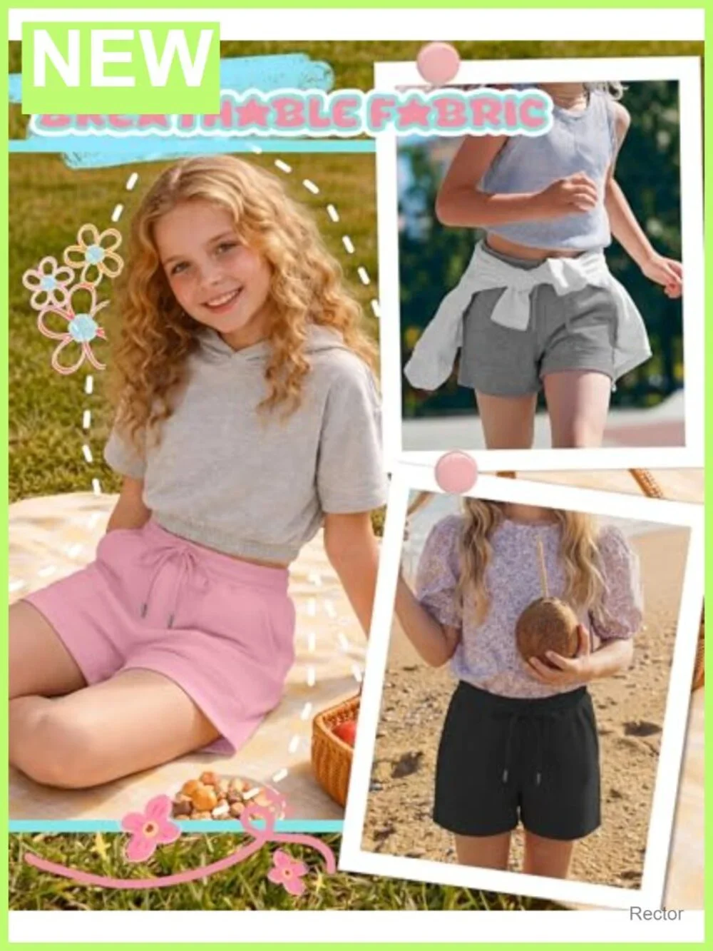 Girls 3 Pack Athletic Sweat Shorts Drawstring Pockets Activewear